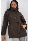 Kruvaze Yaka Kısa Trençkot 5980 - Kahverengi