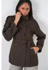 Kruvaze Yaka Kısa Trençkot 5980 - Kahverengi