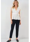 Kruvaze Yaka Kolsuz Bluz 966 - Beyaz