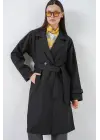 Kruvaze Yaka Trençkot 5987 - Siyah