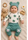 Kulaklı Ayıcık % 100 Pamuk 3lü Erkek Bebek Takım
