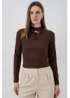 Kurdale Detay Uzun Kollu Bluz 977 - Kahverengi