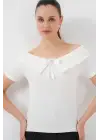 Kurdele Detaylı Örme Bluz 949 - Beyaz