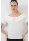 Kurdele Detaylı Örme Bluz 949 - Beyaz
