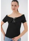 Kurdele Detaylı Örme Bluz 949 - Siyah
