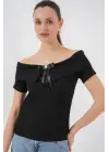 Kurdele Detaylı Örme Bluz 949 - Siyah