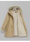 Omarı Yumuşak Peluşlu Kürklü Mont -Vizon