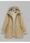 Omarı Yumuşak Peluşlu Kürklü Mont -Vizon