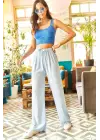 Omarı Açık Mavi Viscon Palazzo Pantolon