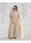 Kuşaklı gömlek yaka salaş tulum bej s255822