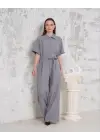 Kuşaklı gömlek yaka salaş tulum gri s255822