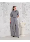 Kuşaklı gömlek yaka salaş tulum gri s255822