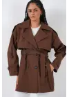 Kuşaklı Kısa Trençkot 5974 - Kahverengi