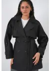 Kuşaklı Kısa Trençkot 5974 - Siyah
