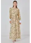 Kuşaklı Uzun Elbise 2584 - B.Sarı