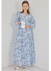 Kuşaklı Uzun Elbise 2584 - Mavi