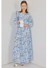Kuşaklı Uzun Elbise 2584 - Mavi