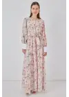 Kuşaklı Uzun Elbise 2584 - Pembe