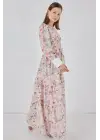 Kuşaklı Uzun Elbise 2584 - Pembe