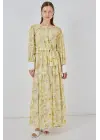 Kuşaklı Uzun Elbise 2584 - Sarı