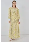 Kuşaklı Uzun Elbise 2584 - Sarı