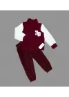 Omarı Kuzu Kumaş Fermuarlı Sweat Kadife Çocuk 2li Takım Bordo