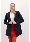 Lacivert Çift Düğmeli Çizgili Blazer Ceket 0699