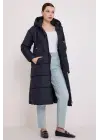 Lacivert Kapşonlu Uzun Şişme Mont 5120