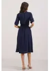 Lacivert Kuşaklı Gömlek Elbise 2442