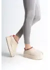 LEILA Bağcıksız Düz ve Kalın Tabaan İçi Kürklü Kısa Süet Bayan Bot  CKısa Topuk - Krem