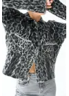Omarı Leopar Desenli Jakarlı Hırka - Siyah Gri