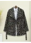 Omarı Şık ve Trendy Leopar Desenli Kaşe Ceket - Gri
