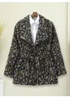 Omarı Şık ve Trendy Leopar Desenli Kaşe Ceket - Gri