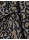 Omarı Şık ve Trendy Leopar Desenli Kaşe Ceket - Gri