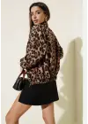 Leopar desenli astarlı ceket siyah t1192