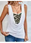 Omarı Leopar Detaylı Kolsuz Kadın Bluz