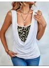 Omarı Leopar Detaylı Kolsuz Kadın Bluz