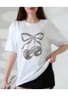 Omarı Leopar Desenli Kiraz Baskılı Tişört - Trendy ve Eğlenceli