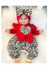 Leopar Desenli Fiyonklu % 100 Pamuk Kız Bebek Tulum