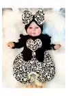 Leopar Desenli Fiyonklu % 100 Pamuk Kız Bebek Tulum