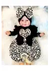 Leopar Desenli Fiyonklu % 100 Pamuk Kız Bebek Tulum