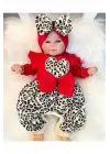 Leopar Desenli Fiyonklu % 100 Pamuk Kız Bebek Tulum