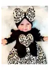 Leopar Desenli Fiyonklu % 100 Pamuk Kız Bebek Tulum