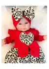 Leopar Desenli Fiyonklu % 100 Pamuk Kız Bebek Tulum