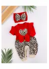Leopar Desenli Fiyonklu % 100 Pamuk Kız Bebek Tulum