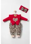 Leopar Desenli Fiyonklu % 100 Pamuk Kız Bebek Tulum