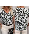 Omarı Hafif Kumaşlı Leopar Desen Bluz