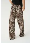 Omarı Yüksek Bel Leopar Desenli Lastikli Pantolon
