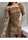 Omarı Leopar Desenli Mini Elbise Kadın İçin Özel