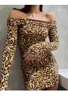 Omarı Leopar Desenli Mini Elbise Kadın İçin Özel